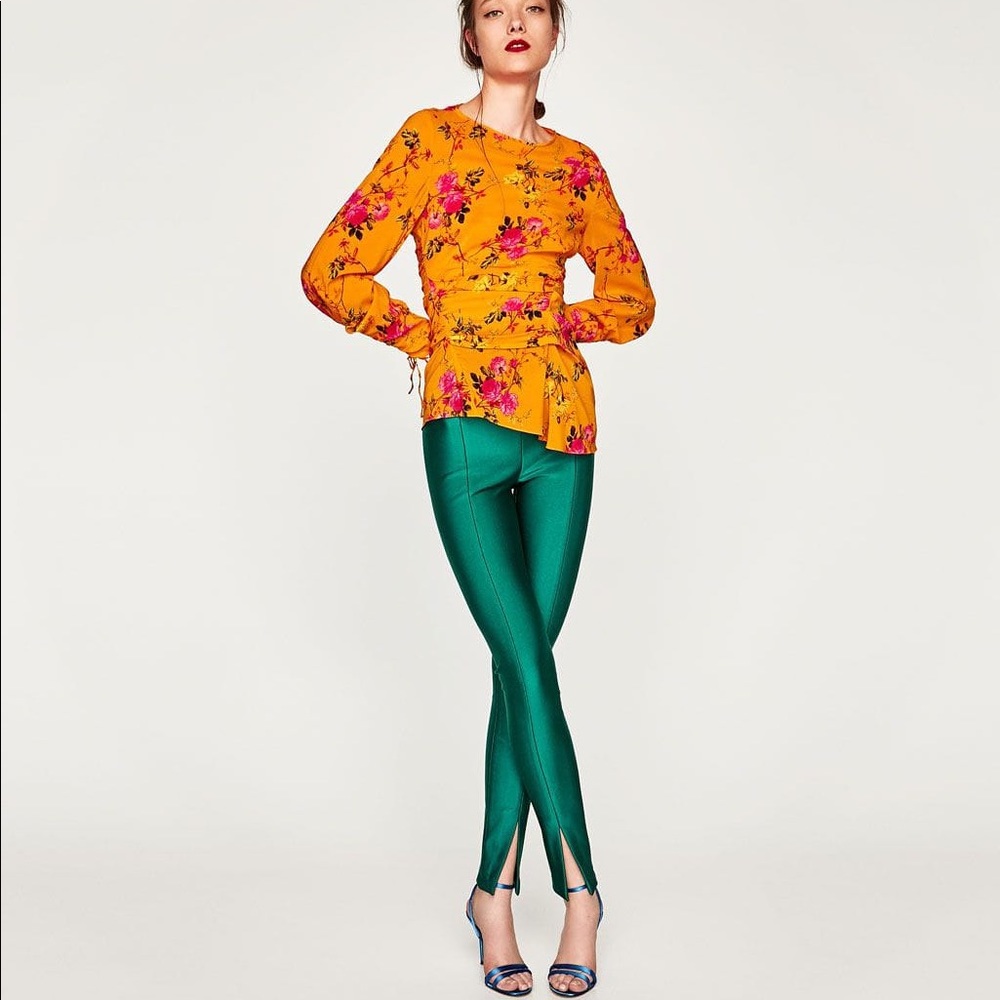 NWT Zara STUDIO Emerald Green Leggings Ponte Pant - Picture 2 of 8